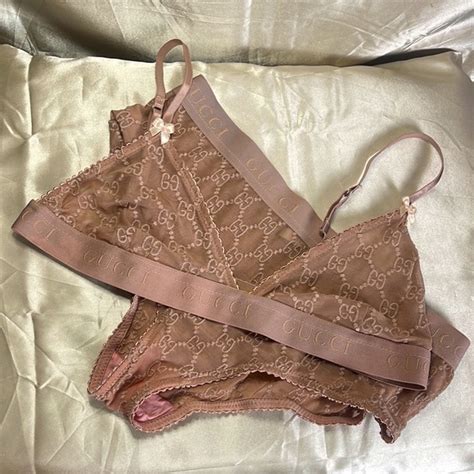 Intimates Sleepwear Gucci Pale Pink Gg Mesh Piece Lingerie Set