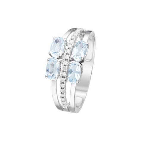 Bague Or Blanc 375 Diamants 0 1 Carats Et Topaze 1 40 Mes Bijoux Fr