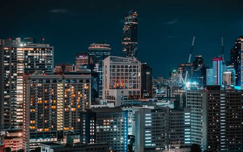 Download Wallpaper 3840x2400 Night City Buildings Aerial View Dark