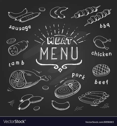 Meat Menu On Chalkboard Set Of Meat Symbols Beef Vector Image