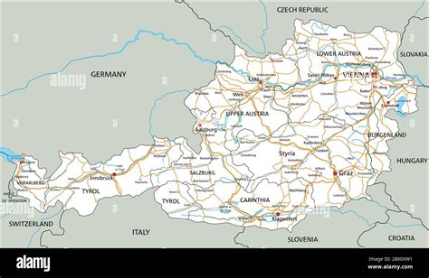 Mappa Stradale Dettagliata Dellaustria Con Etichettatura Immagine E