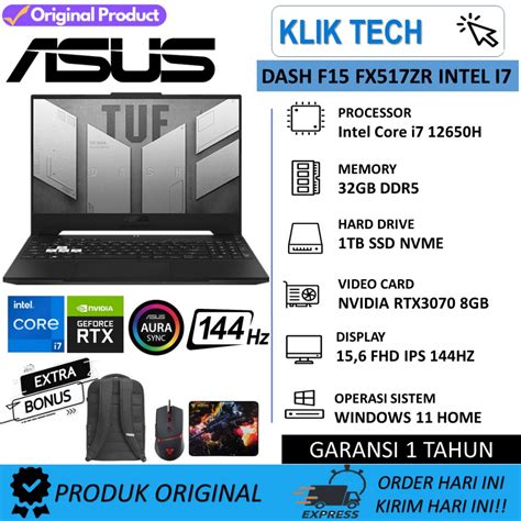 Jual Laptop Gaming Asus Tuf Dash F Fx Zr Intel I H Gb Ddr