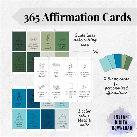 365 Affirmation Cards Printable Positivity Cards Daily Self Care