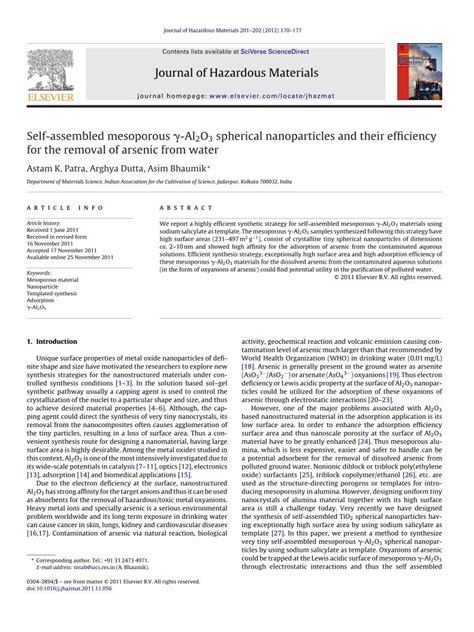 Pdf Self Assembled Mesoporous Al O Spherical Nanoparticles And