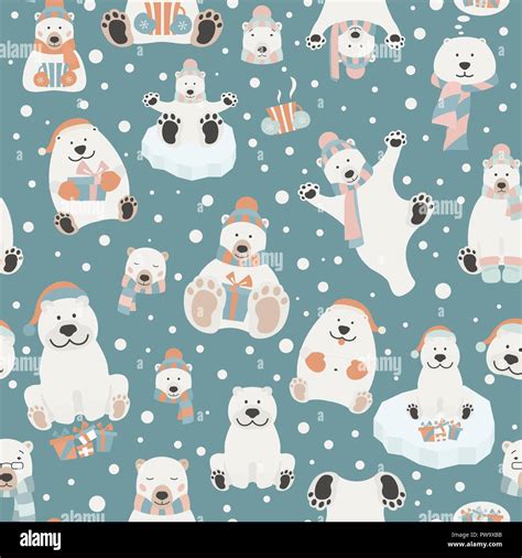 Cute Polar Bear Seamless Pattern Elements For Christmas Holiday