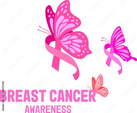 Breast Cancer Awareness Design With Butterflies Pink Ribbon Symbol