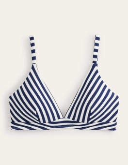 Arezzo V Neck Bikini Top Navy Ivory Texture Stripe Boden Us