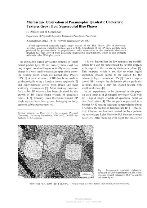 Pdf Microscopic Observation Of Paramorphic Quadratic Cholesteric