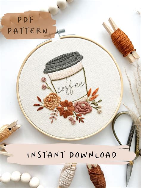 But First Coffee Embroidery Pattern With Instructions Digital Downl