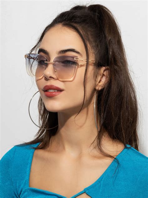 Square Lens Rimless Fashion Glasses in 2023 | Beautiful sunglasses ...