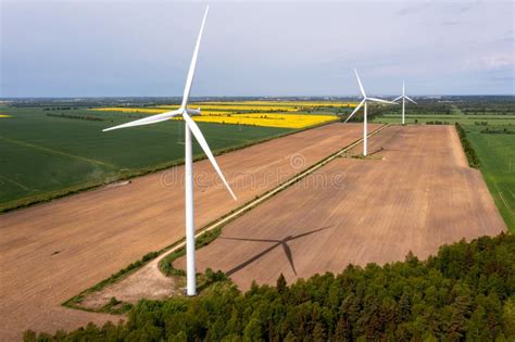 Aerial View Of Wind Turbines Farm Sustainable And Clean Electric Power