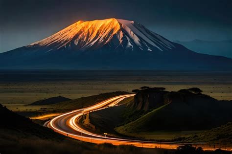 Monte kilimanjaro y línea de nubes al atardecer vista desde el paisaje