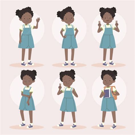 Premium Vector Black Girl In Different Poses Hand Drawn Illustration