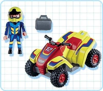 Pilote sur quad rouge et jaune Playmobil Sports Mécaniques 4425