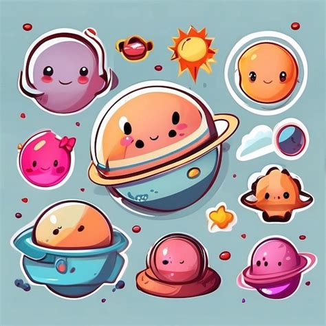 Un conjunto de diseños de planetas kawaii generados por la ia Foto