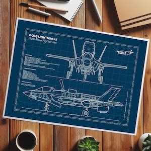 F-35 Lightning Fighter Poster, Blueprint Poster, F-35B Aircraft ...