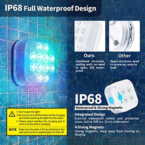 Homly Rechargeable Submersible Pool Lights With Remote Waterproof