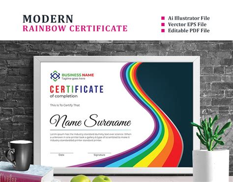 Rainbow Color Design Certificate Template Templatemonster