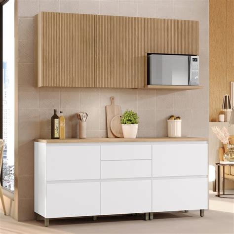 Cozinha Modulada Pe As Ripado Nesher Mdf Rainha Branco Nature