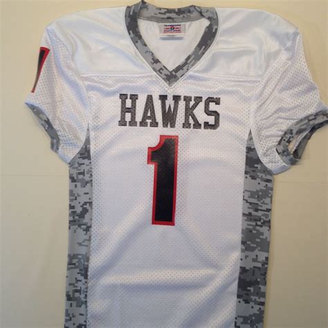 Hawks Camo Print Trimmed Custom Football Jersey With Black Lettering