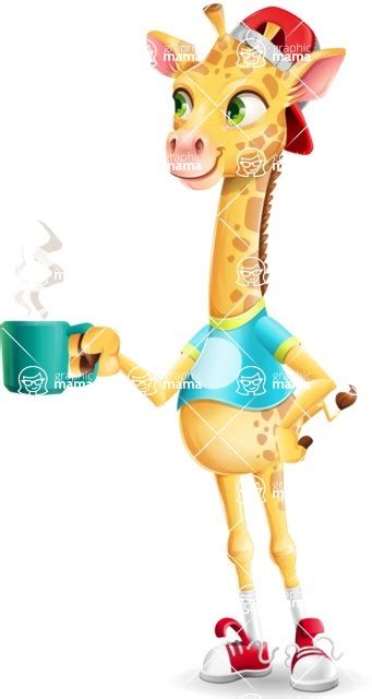 Funny Giraffe Cartoon Vector Character Drinking Coffee GraphicMama