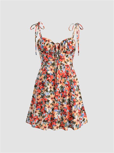 Floral Knotted Corset Mini Dress Cider