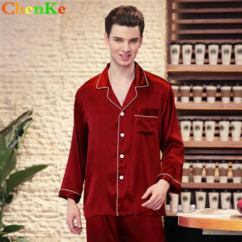 ChenKe 2018 Chinese Satin Silk Pajamas Sets Long Sleeve Men Turn Down