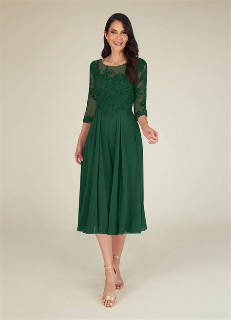 Azazie Marge Dark Green A Line Scoop Lace Chiffon Dress Azazie