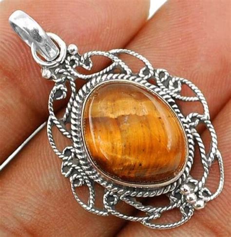 Pendentif Natural Tiger Eye Argent Sterling V Ritable Gd Ebay