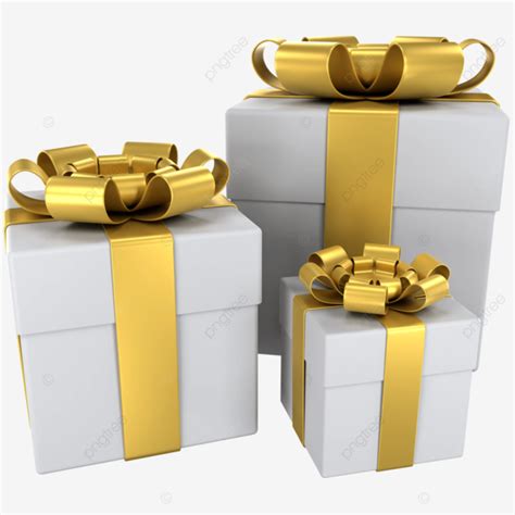 3d Render Of A Beautifully White Gift Boxes With Gold Ribbons Gift