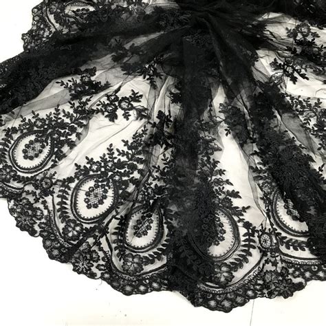 Black Tulle Alice Alencon Lace Fabric Tulle Floral Embroidery Etsy