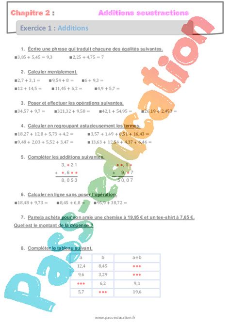 Addition Des Nombres D Cimaux R Visions Exercices Avec Correction