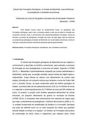 Mini relatório de campo em pedologia UNIVERSIDADE FEDERAL DO MARANHÃO