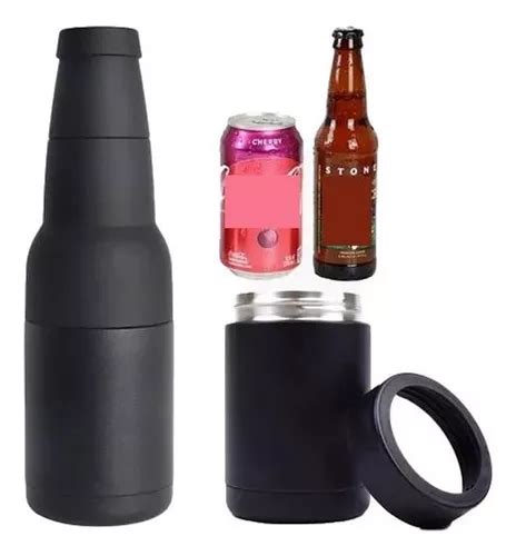 Cooler Long Neck Lata Cerveja Inox Prata Sublimação Preto