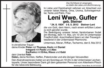 Traueranzeigen Von Leni Gufler Trauer Bz