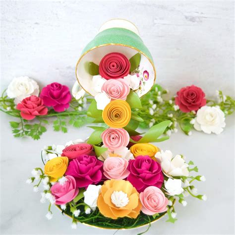 Floating Teacups With Cascading Paper Flowers Abbi Kirsten Collections