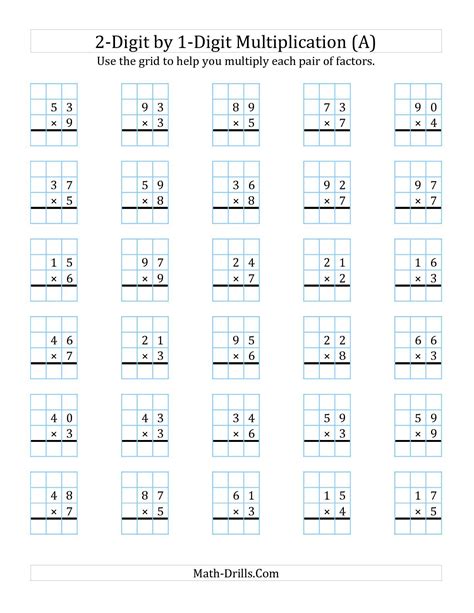 Multiplying 2 Digits By 1 Digit Worksheets