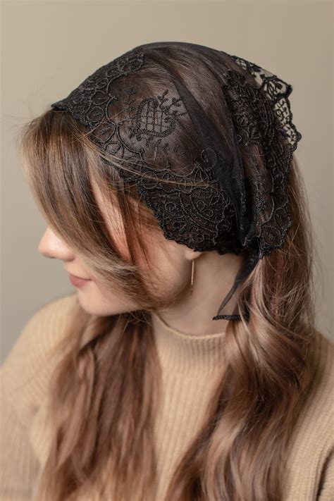 Catholic Headband Veil Black Lace Head Wrap Traditional Etsy