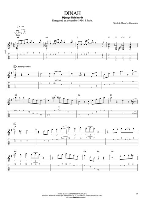 Tablature Dinah De Django Reinhardt Guitar Pro Full Score Mysongbook