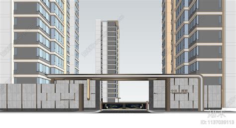 现代小区入口大门su模型下载【id1137039113】知末su模型网