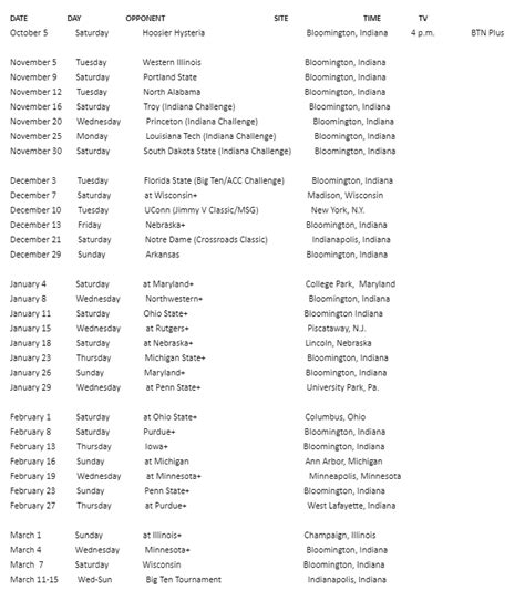 Printable Iu Basketball Schedule - Printable Schedule