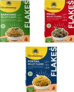 Nativefoodstore Millet Flakes Combo Kuthiraivali Kambu Thinai Gms