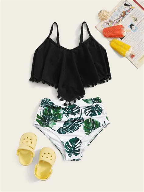 Girls Hanky Hem Top With Random Tropical Bikini SHEIN USA