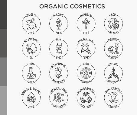 Organic Cosmetics Set Of Thin Line Icons For Product Packaging Cruelty ...