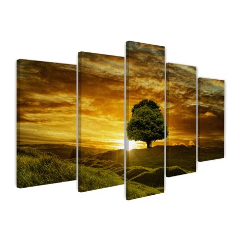 Conjunto Quadros Decorativos Mosaico Paisagem Arvore Natureza Por Do