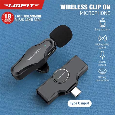 Jual Mofit Microphone Wireless Clip On Lapel Microphone Vlogger Podcast