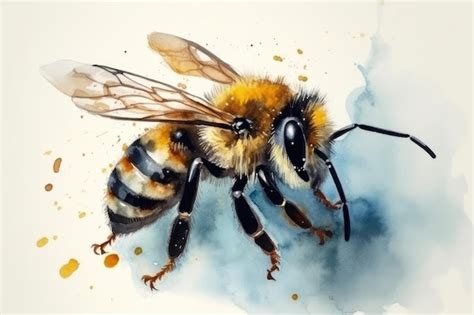 Premium Ai Image Beautiful Watercolor Drawing Bee On A White