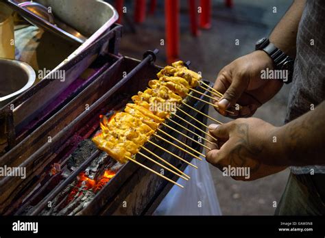 Chicken Satay For Sale At A Street Vendor In Bangkok Thailand Stock