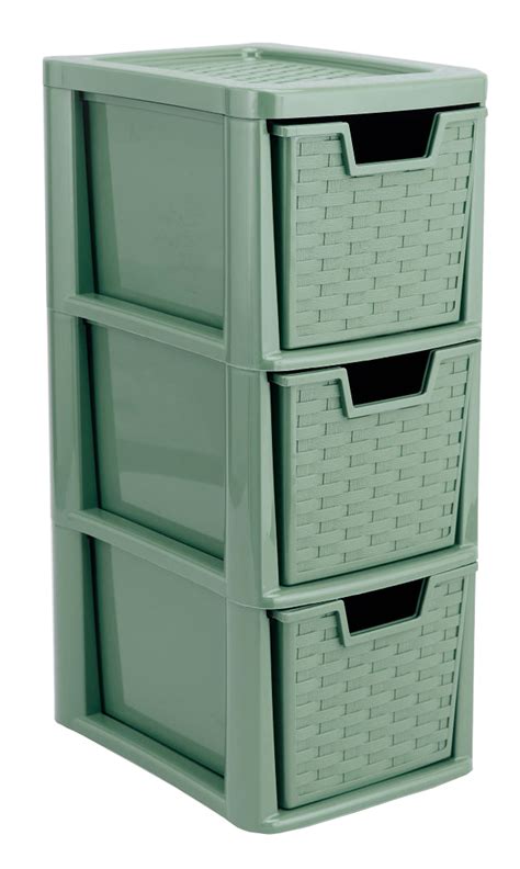 Small Plastic Rattan Green 3 Drawer Storage Tower Office Desk Tabletop