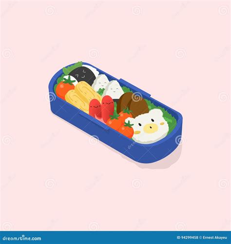 Japanese Lunch Box Bento Funny Cartoon Food Isometric Colorful